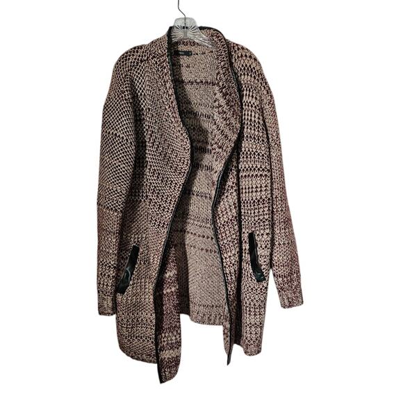 Anthropologie THML Women's Front Opening Long Sweater Coat Size XL Burgundy Tan - Picture 1 of 8